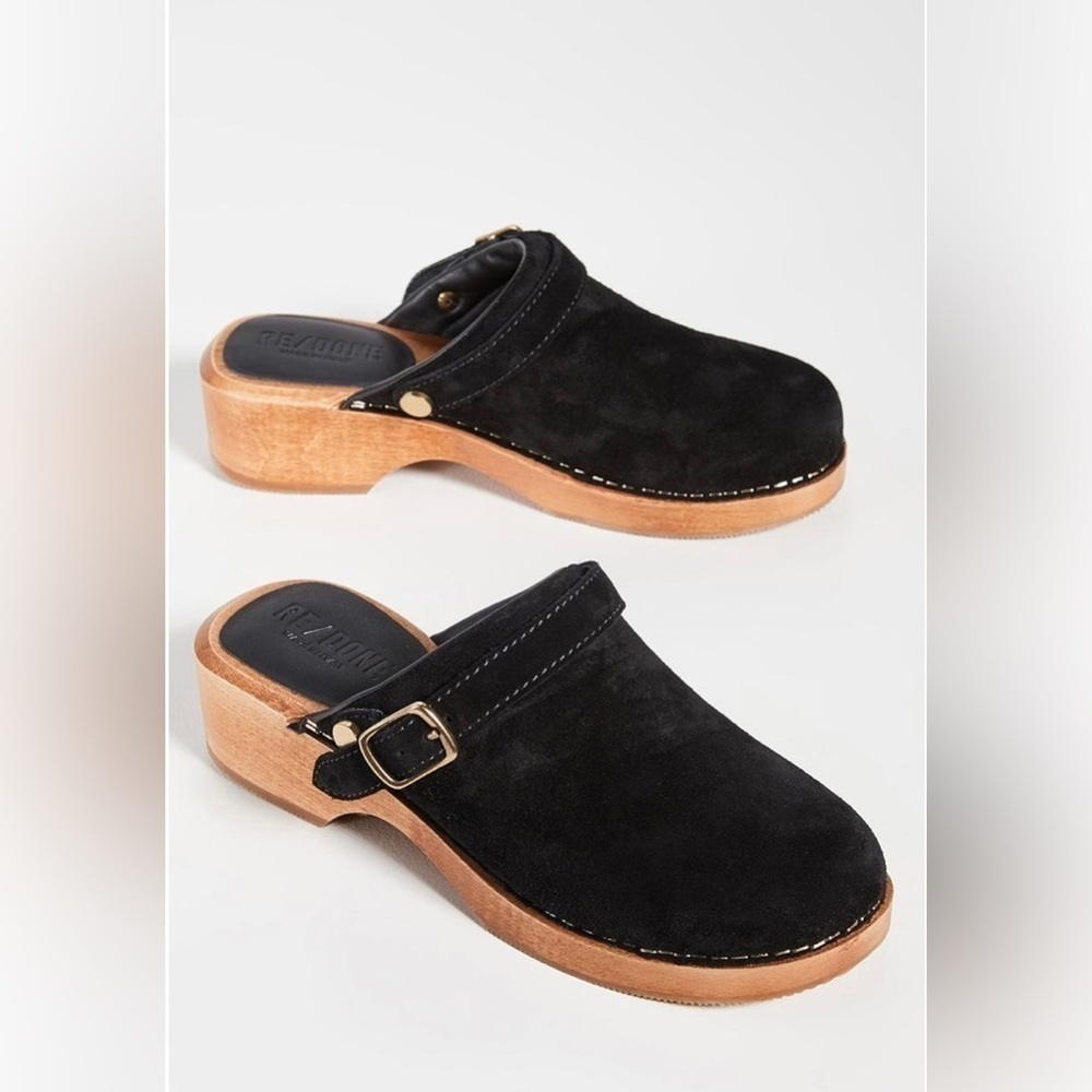 RE/DONE Black 70s Suede Classic Slip On Platform Clogs - NWT